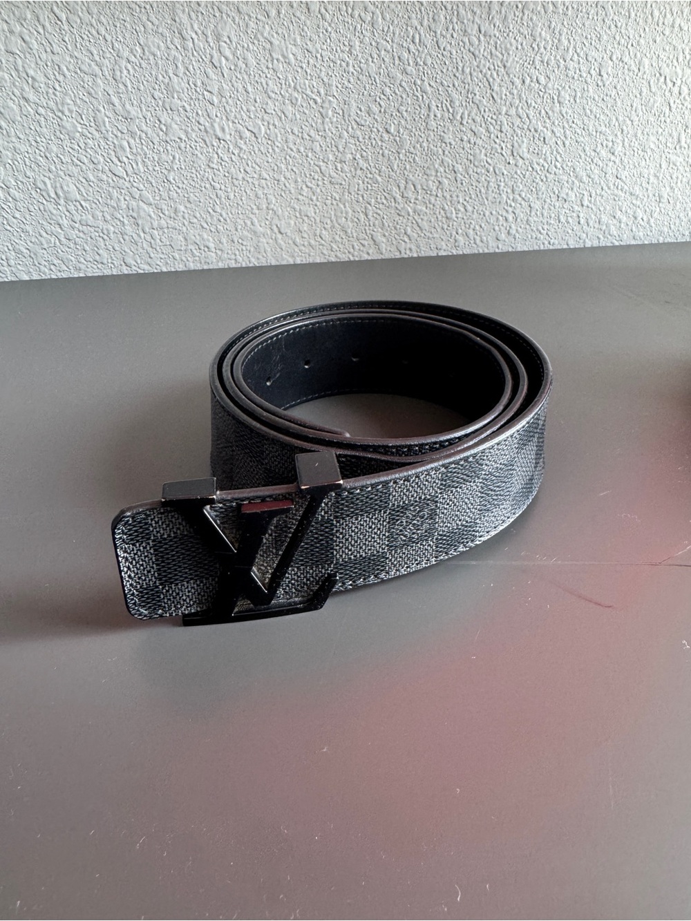 Louis Vuitton Men's Black Damier Canvas Belt with Black LV Buckle
